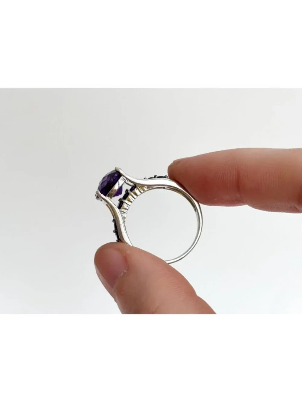 Multi Gemstone Amethyst Jumbo Sterling Silver 925 Vintage Ring - sz 9